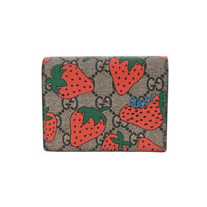 Gucci Wallet Strawberry Beige Red Pink GG Supreme Canvas Bifold